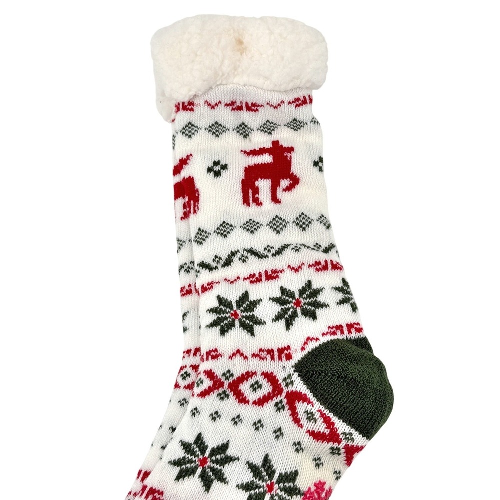 Happy Holidays Sherpa Lined Lounge Sock Women 9-11 Cozy Christmas Deer Snowflake - Picture 4 of 12